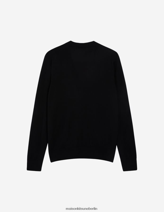 Kleidung V2DHL229 Schwarz Männer Klassischer Cardigan mit dreifarbigem Fuchs-Patch Maison Kitsune