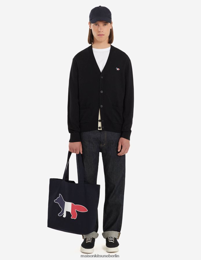 Kleidung V2DHL229 Schwarz Männer Klassischer Cardigan mit dreifarbigem Fuchs-Patch Maison Kitsune