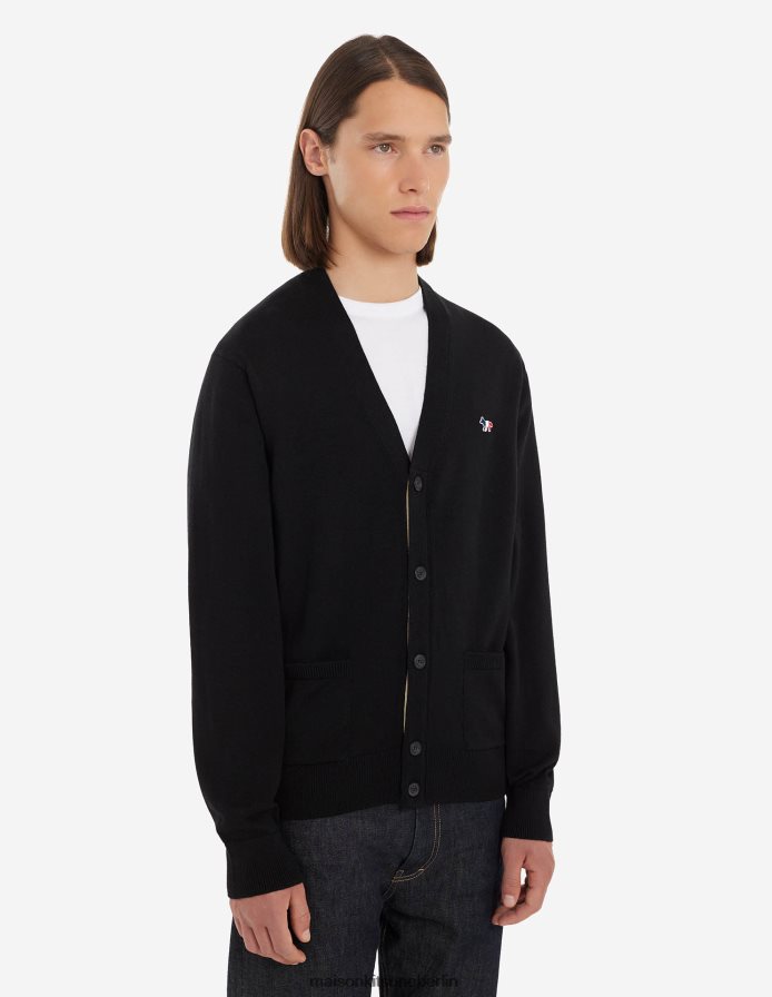 Kleidung V2DHL229 Schwarz Männer Klassischer Cardigan mit dreifarbigem Fuchs-Patch Maison Kitsune