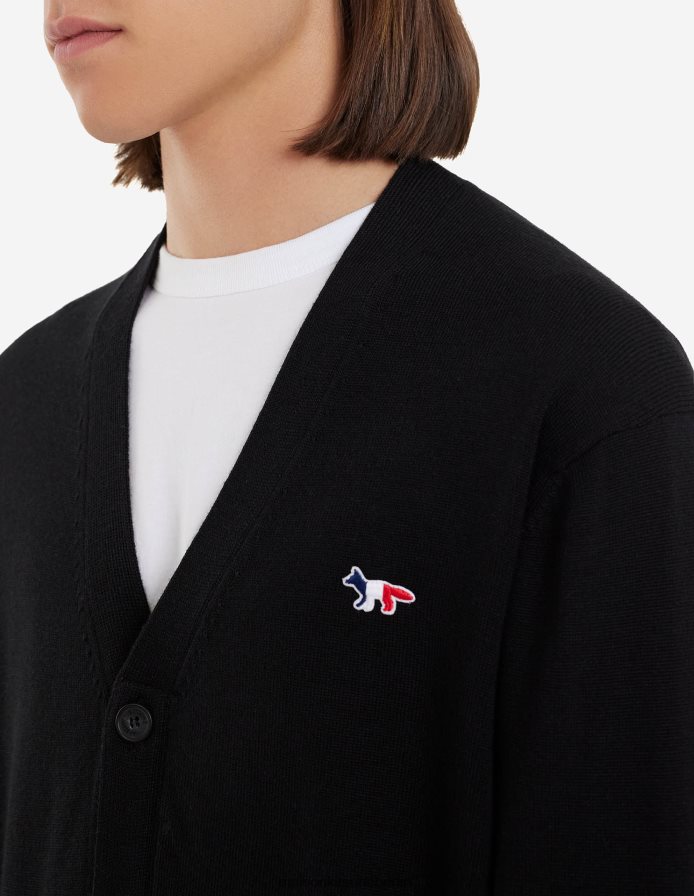Kleidung V2DHL229 Schwarz Männer Klassischer Cardigan mit dreifarbigem Fuchs-Patch Maison Kitsune