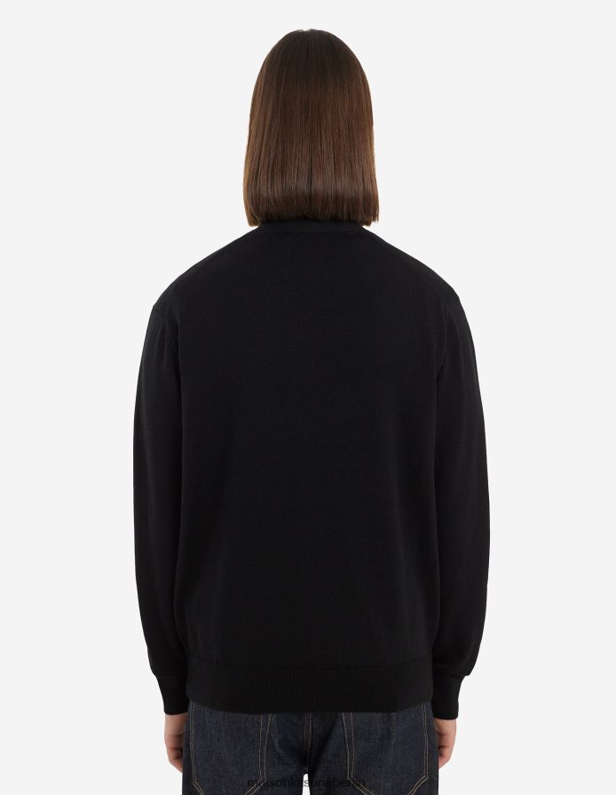 Kleidung V2DHL229 Schwarz Männer Klassischer Cardigan mit dreifarbigem Fuchs-Patch Maison Kitsune