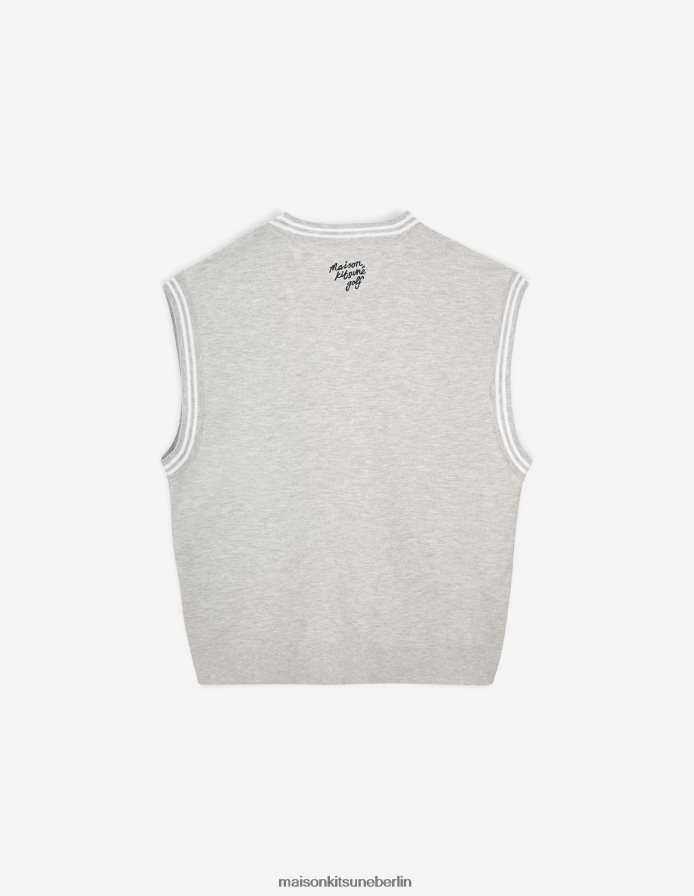 Kleidung V2DHL231 graue Melange Männer Profilfuchs-Argyle-Weste Maison Kitsune