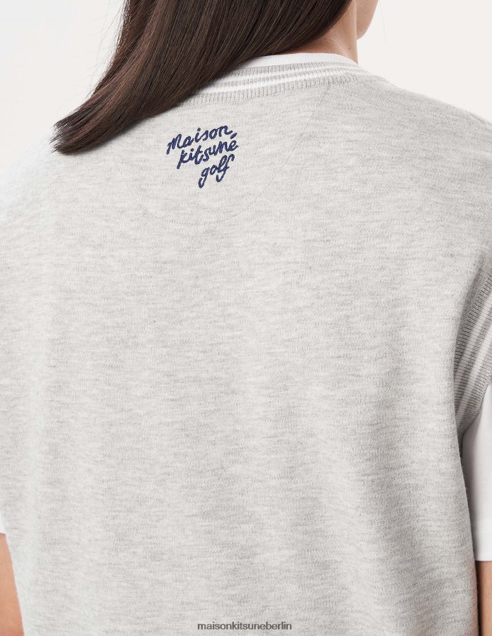 Kleidung V2DHL231 graue Melange Männer Profilfuchs-Argyle-Weste Maison Kitsune