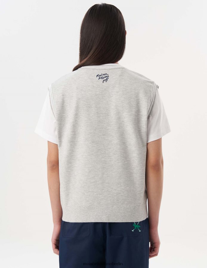 Kleidung V2DHL231 graue Melange Männer Profilfuchs-Argyle-Weste Maison Kitsune