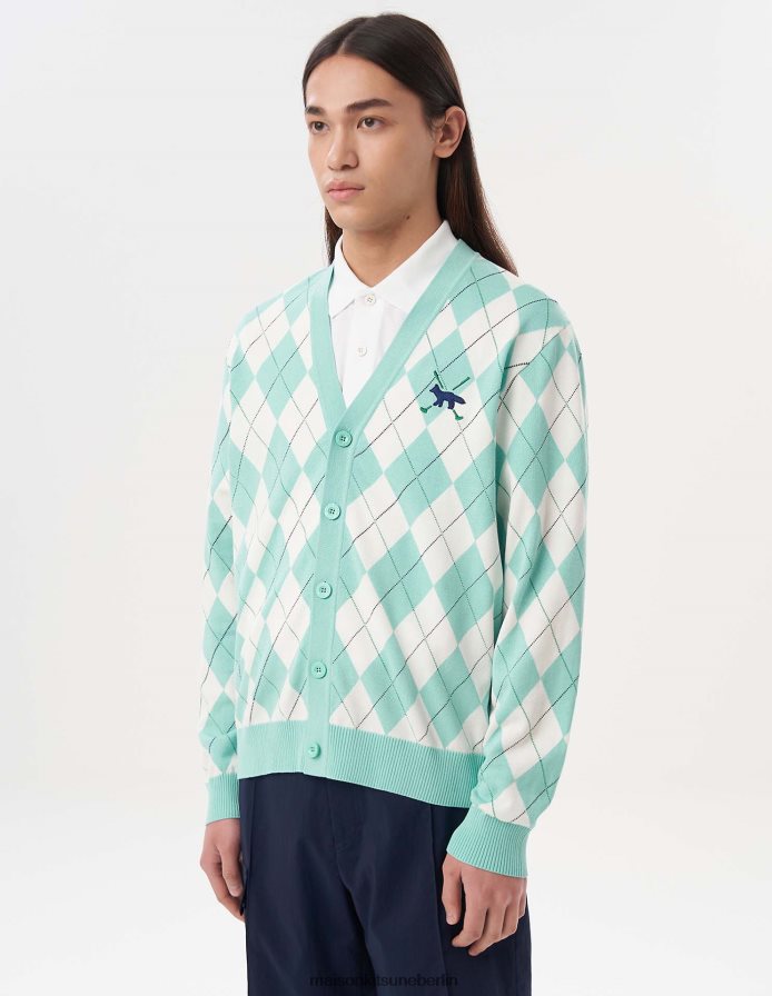 Kleidung V2DHL232 Minze Männer Profile Fox Argyle-Cardigan Maison Kitsune