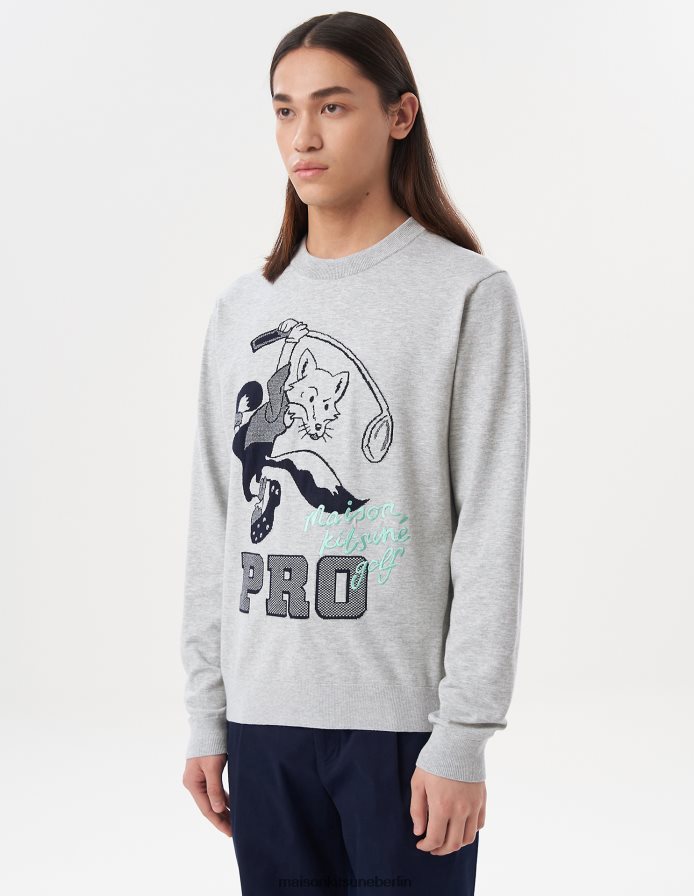 Kleidung V2DHL233 graue Melange Männer Swing Fox Pullover Maison Kitsune