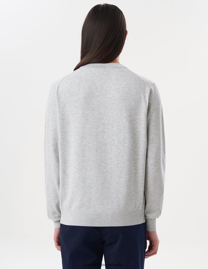 Kleidung V2DHL233 graue Melange Männer Swing Fox Pullover Maison Kitsune