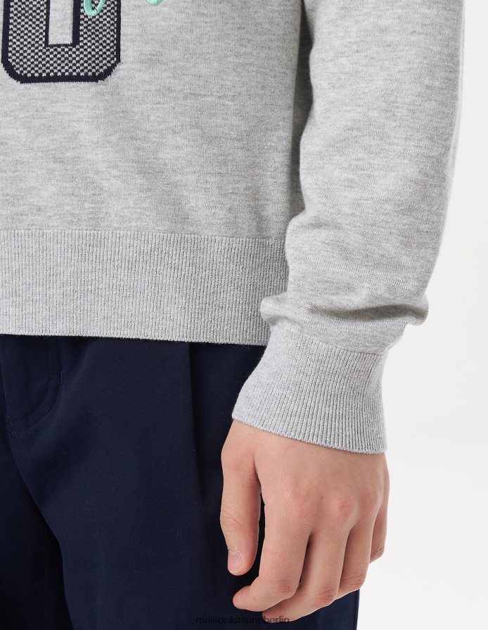 Kleidung V2DHL233 graue Melange Männer Swing Fox Pullover Maison Kitsune