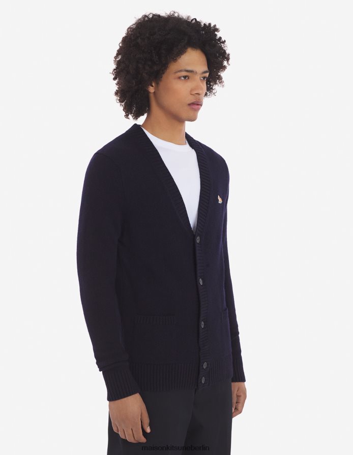 Kleidung V2DHL234 Marine Männer Gemütliche Strickjacke mit Baby-Fuchs-Patch Maison Kitsune