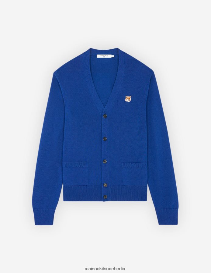 Kleidung V2DHL235 tiefes Blau Männer Klassischer Cardigan mit Fuchskopf-Patch Maison Kitsune