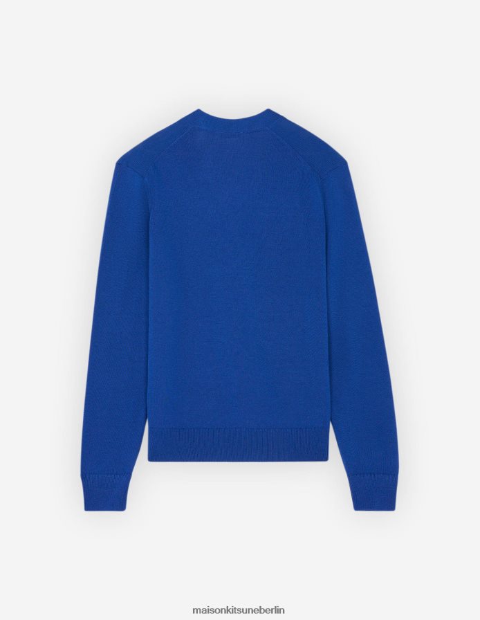 Kleidung V2DHL235 tiefes Blau Männer Klassischer Cardigan mit Fuchskopf-Patch Maison Kitsune