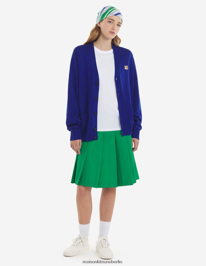 Kleidung V2DHL235 tiefes Blau Männer Klassischer Cardigan mit Fuchskopf-Patch Maison Kitsune