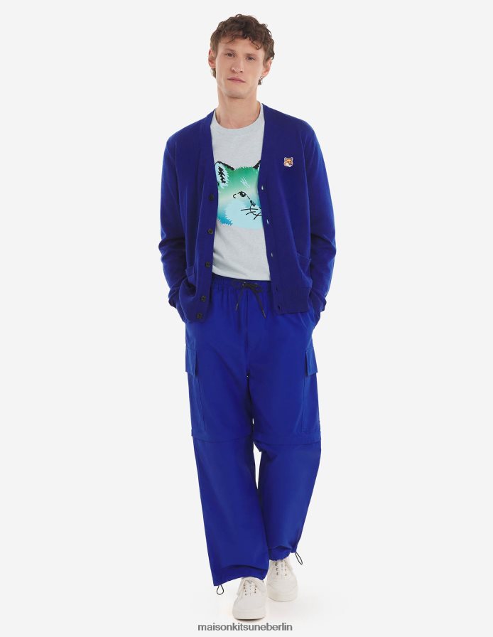 Kleidung V2DHL235 tiefes Blau Männer Klassischer Cardigan mit Fuchskopf-Patch Maison Kitsune