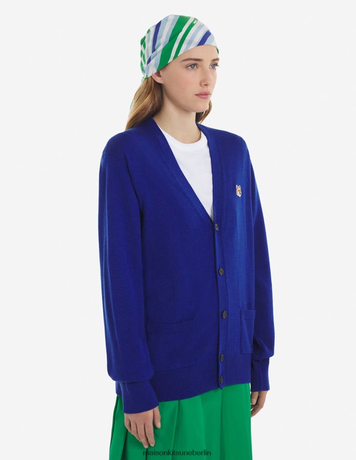 Kleidung V2DHL235 tiefes Blau Männer Klassischer Cardigan mit Fuchskopf-Patch Maison Kitsune