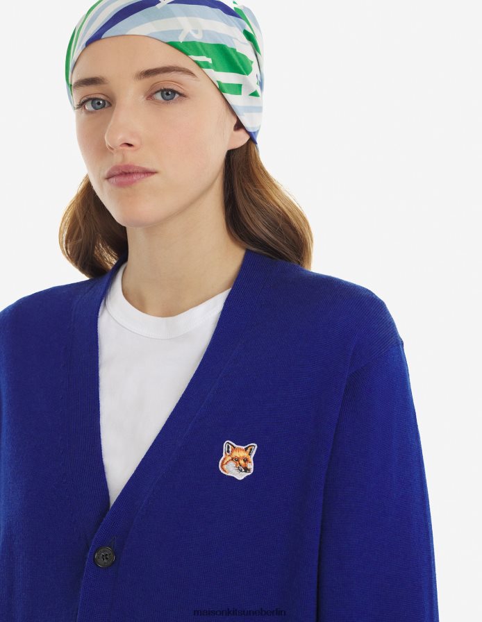 Kleidung V2DHL235 tiefes Blau Männer Klassischer Cardigan mit Fuchskopf-Patch Maison Kitsune