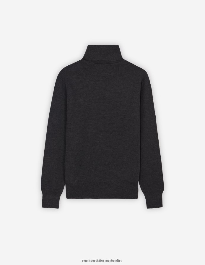 Kleidung V2DHL236 Anthrazit-Melange Männer Rollkragenpullover mit Fuchskopf-Patch Maison Kitsune