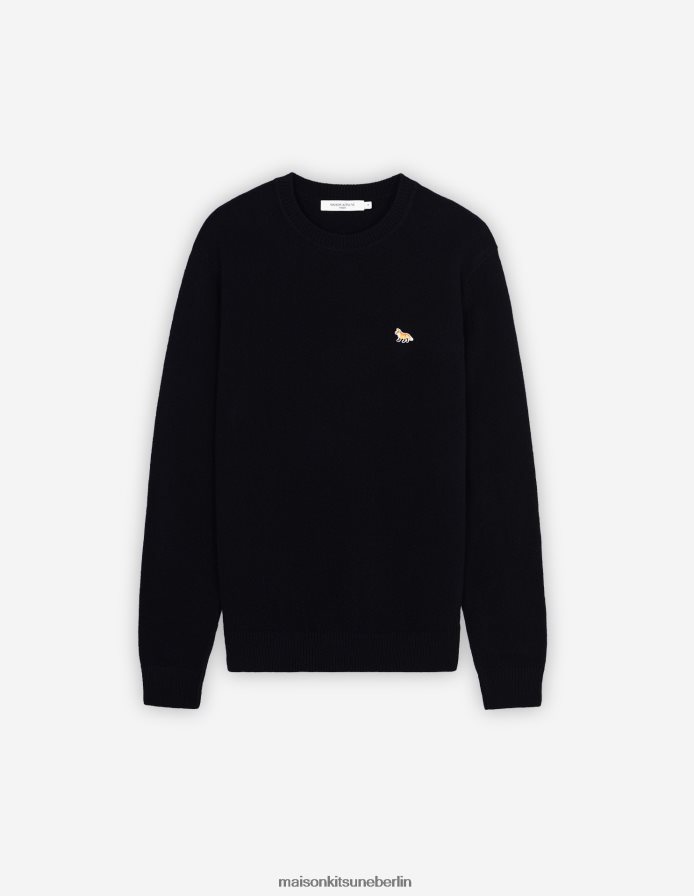 Kleidung V2DHL237 Schwarz Männer Kuscheliger Baby-Fuchs-Patch-Pullover mit R-Ausschnitt Maison Kitsune