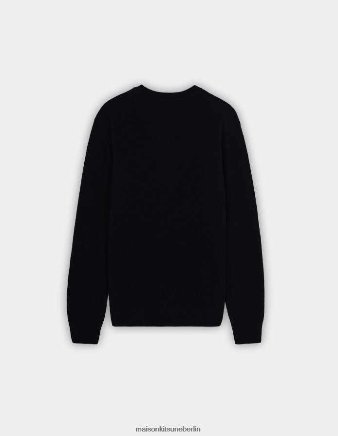 Kleidung V2DHL237 Schwarz Männer Kuscheliger Baby-Fuchs-Patch-Pullover mit R-Ausschnitt Maison Kitsune