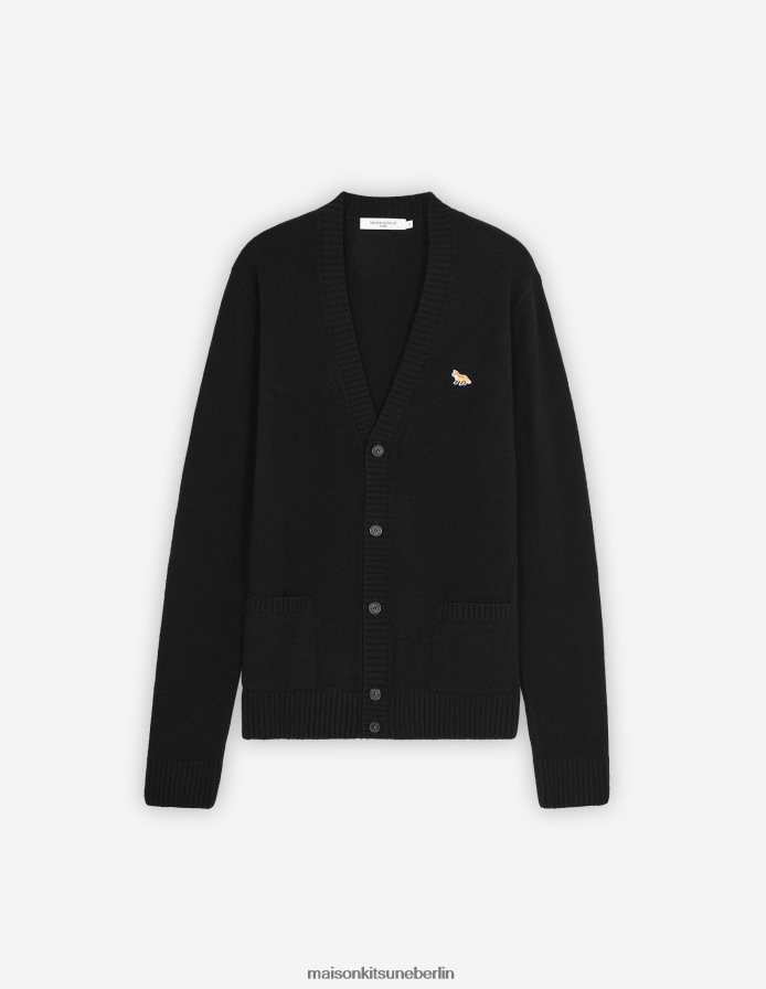 Kleidung V2DHL238 Schwarz Männer Gemütliche Strickjacke mit Baby-Fuchs-Patch Maison Kitsune