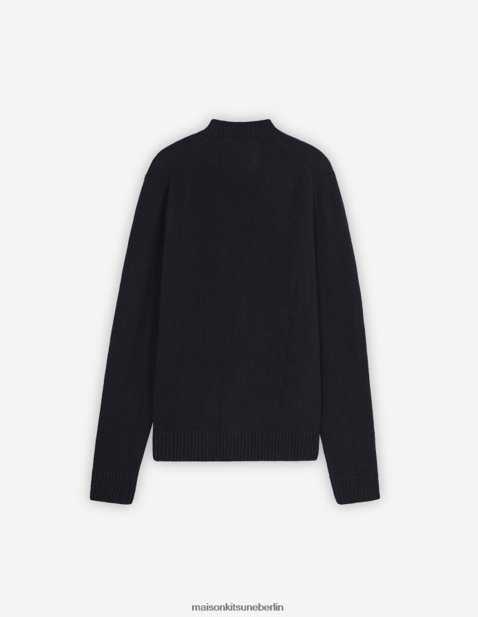 Kleidung V2DHL238 Schwarz Männer Gemütliche Strickjacke mit Baby-Fuchs-Patch Maison Kitsune