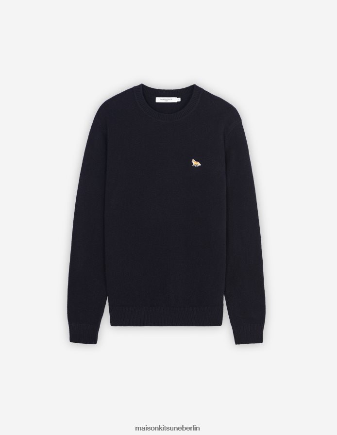 Kleidung V2DHL241 Marine Männer Kuscheliger Baby-Fuchs-Patch-Pullover mit R-Ausschnitt Maison Kitsune