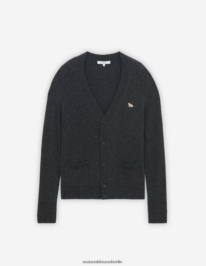 Kleidung V2DHL242 dunkelgrau meliert Männer Gemütliche Strickjacke mit Baby-Fuchs-Patch Maison Kitsune
