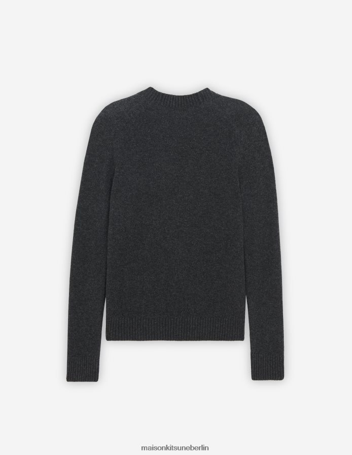 Kleidung V2DHL242 dunkelgrau meliert Männer Gemütliche Strickjacke mit Baby-Fuchs-Patch Maison Kitsune