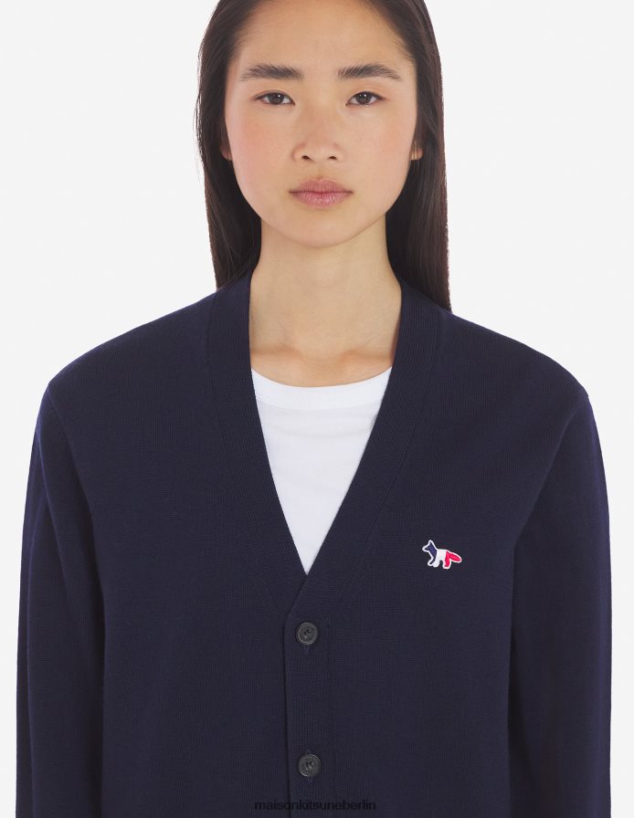 Kleidung V2DHL244 Marine Männer Klassischer Cardigan mit dreifarbigem Fuchs-Patch Maison Kitsune