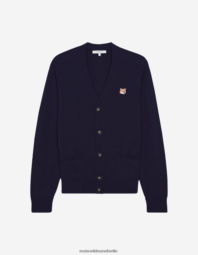 Kleidung V2DHL245 Marine Männer Klassischer Cardigan mit Fuchskopf-Patch Maison Kitsune