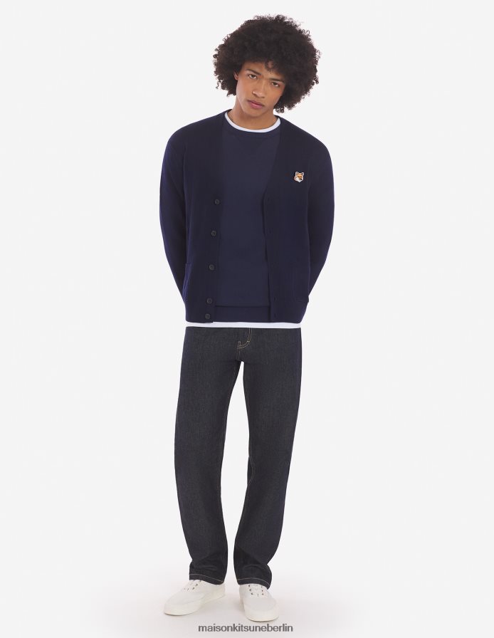 Kleidung V2DHL245 Marine Männer Klassischer Cardigan mit Fuchskopf-Patch Maison Kitsune