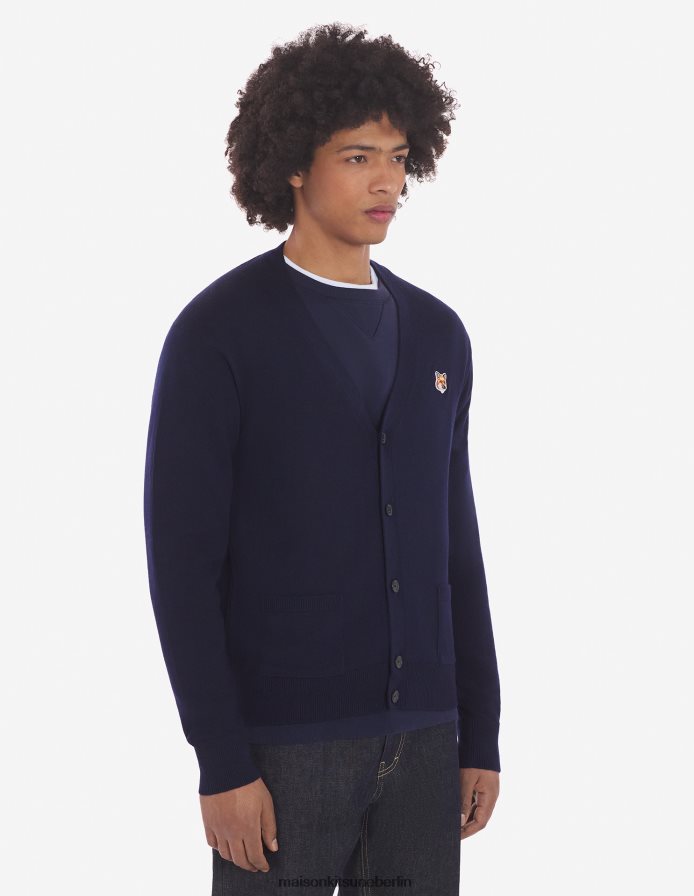 Kleidung V2DHL245 Marine Männer Klassischer Cardigan mit Fuchskopf-Patch Maison Kitsune
