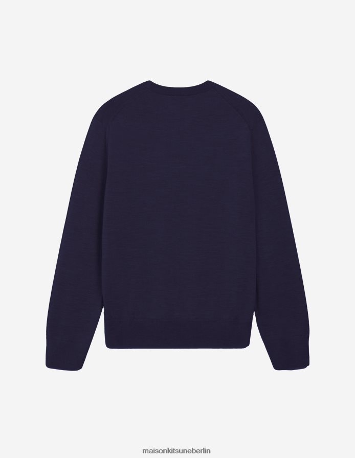Kleidung V2DHL250 Marine Männer Pullover mit normalem R-Ausschnitt und Fuchskopf-Patch Maison Kitsune