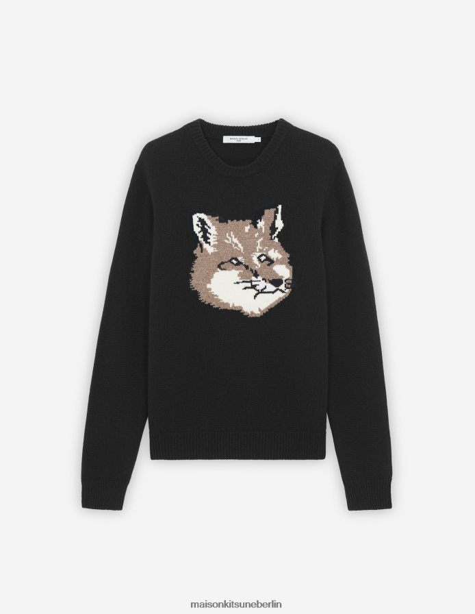 Kleidung V2DHL251 Schwarz Männer Klassischer Pullover mit großem Fuchskopf Maison Kitsune