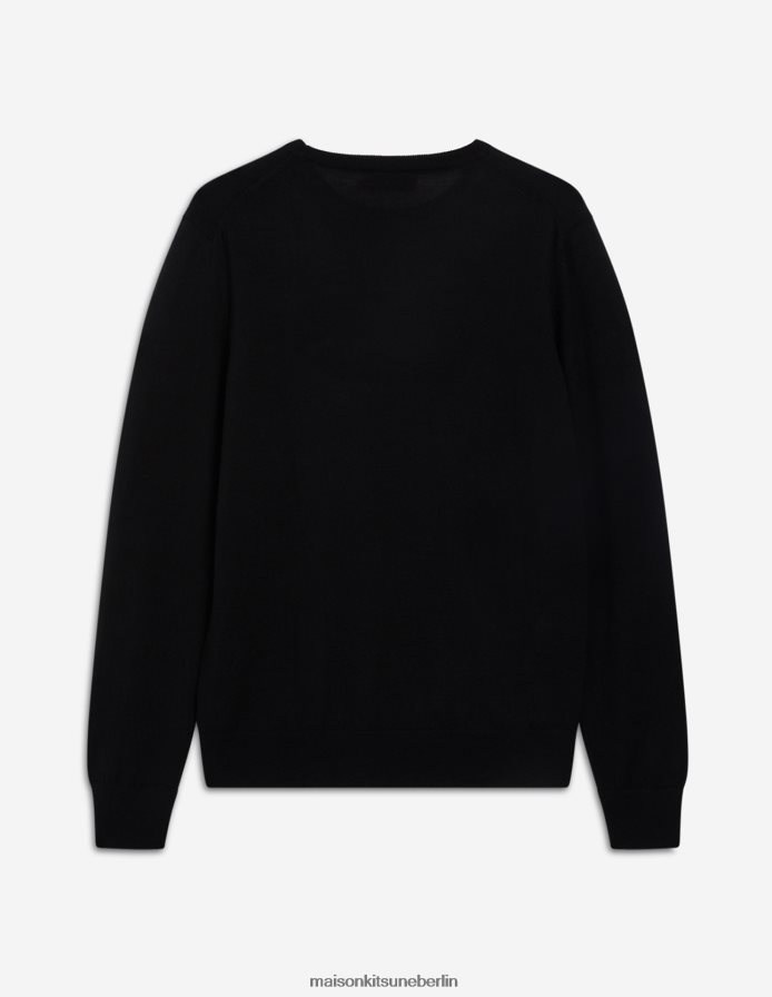 Kleidung V2DHL252 Schwarz Männer Klassischer Pullover mit dreifarbigem Fuchs-Patch und R-Ausschnitt Maison Kitsune