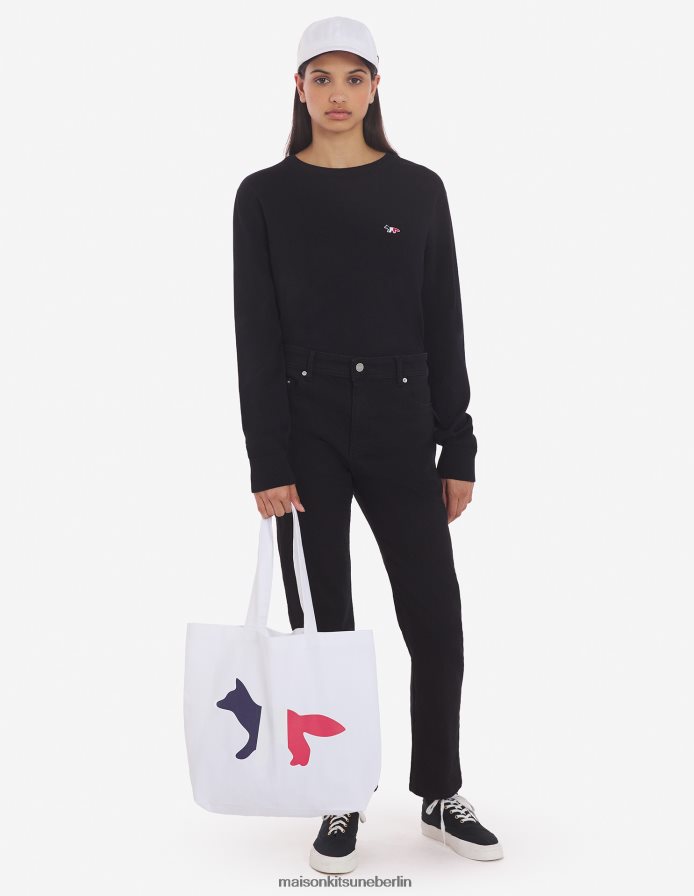 Kleidung V2DHL252 Schwarz Männer Klassischer Pullover mit dreifarbigem Fuchs-Patch und R-Ausschnitt Maison Kitsune