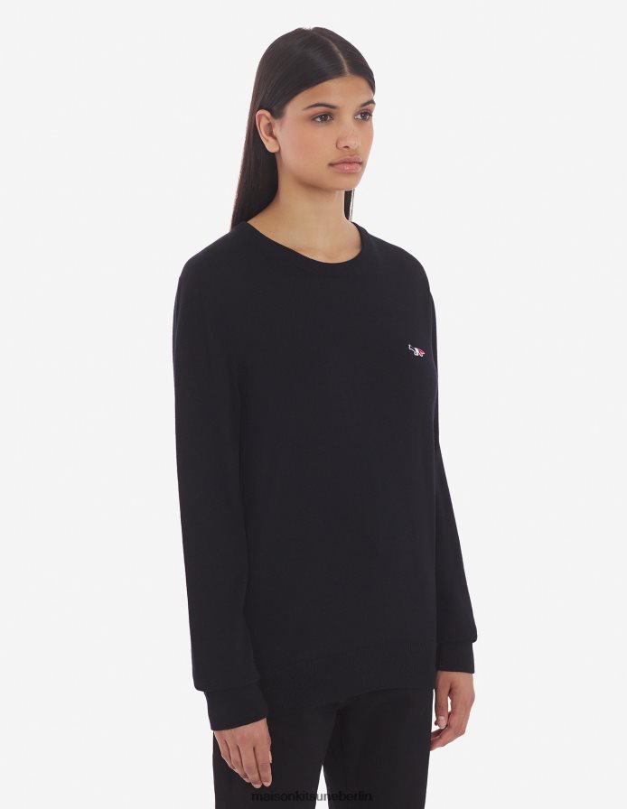 Kleidung V2DHL252 Schwarz Männer Klassischer Pullover mit dreifarbigem Fuchs-Patch und R-Ausschnitt Maison Kitsune