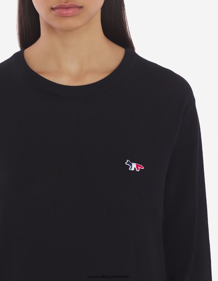 Kleidung V2DHL252 Schwarz Männer Klassischer Pullover mit dreifarbigem Fuchs-Patch und R-Ausschnitt Maison Kitsune