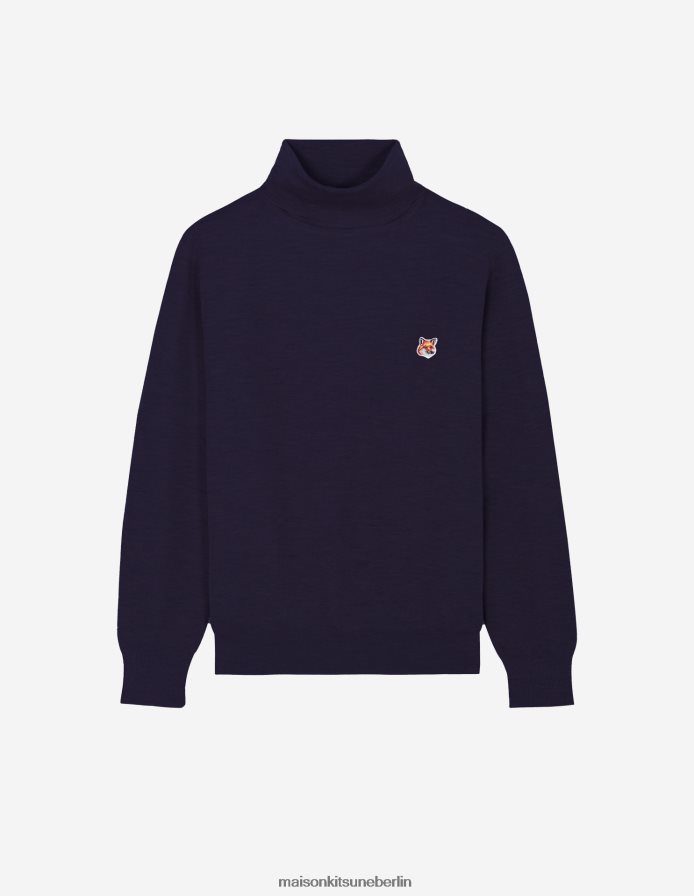 Kleidung V2DHL253 Marine Männer Rollkragenpullover mit Fuchskopf-Patch Maison Kitsune