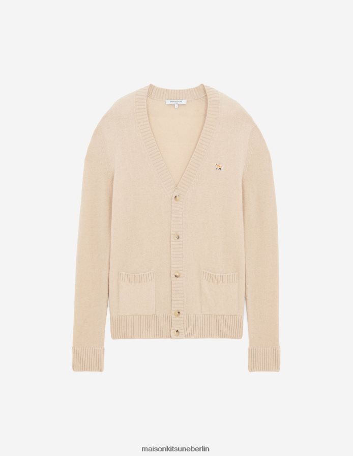 Kleidung V2DHL259 Beige Männer Gemütliche Strickjacke mit Baby-Fuchs-Patch Maison Kitsune