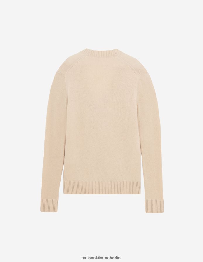 Kleidung V2DHL259 Beige Männer Gemütliche Strickjacke mit Baby-Fuchs-Patch Maison Kitsune