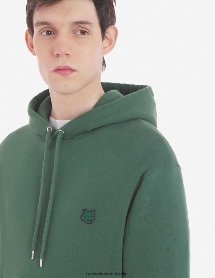 Kleidung V2DHL123 Flaschengrün Männer Komfort-Kapuzenpullover mit auffälligem Fuchskopf-Patch Maison Kitsune