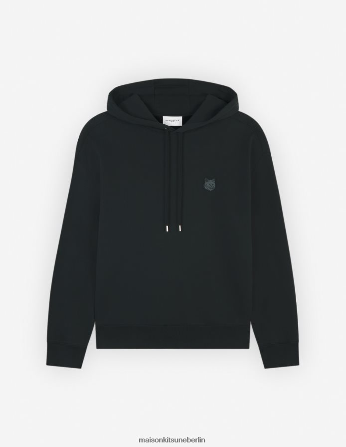 Kleidung V2DHL124 Schwarz Männer Übergroßer Kapuzenpullover mit auffälligem Fuchskopf-Patch Maison Kitsune