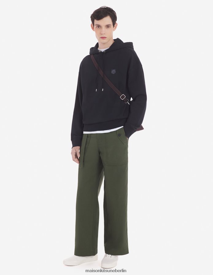 Kleidung V2DHL124 Schwarz Männer Übergroßer Kapuzenpullover mit auffälligem Fuchskopf-Patch Maison Kitsune