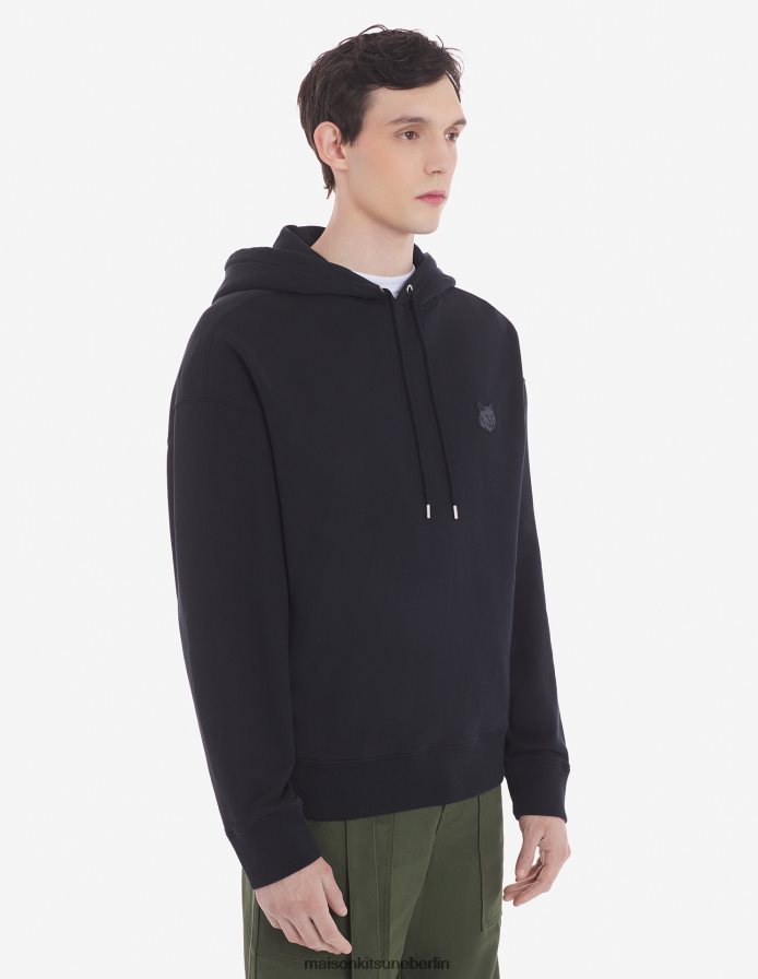 Kleidung V2DHL124 Schwarz Männer Übergroßer Kapuzenpullover mit auffälligem Fuchskopf-Patch Maison Kitsune