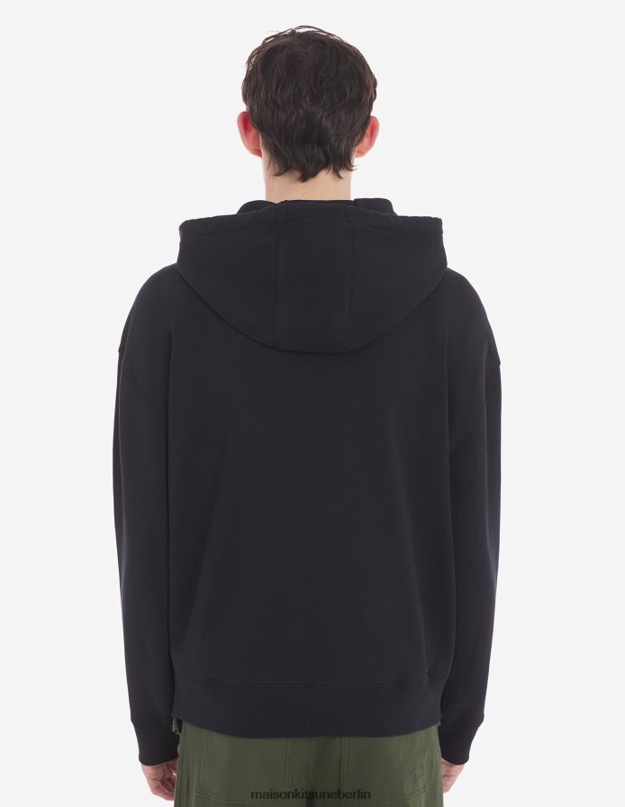 Kleidung V2DHL124 Schwarz Männer Übergroßer Kapuzenpullover mit auffälligem Fuchskopf-Patch Maison Kitsune