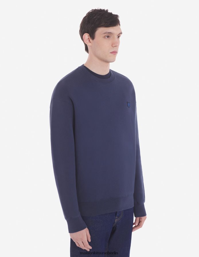 Kleidung V2DHL125 tintenblau Männer Komfort-Sweatshirt mit auffälligem Fuchskopf-Patch Maison Kitsune