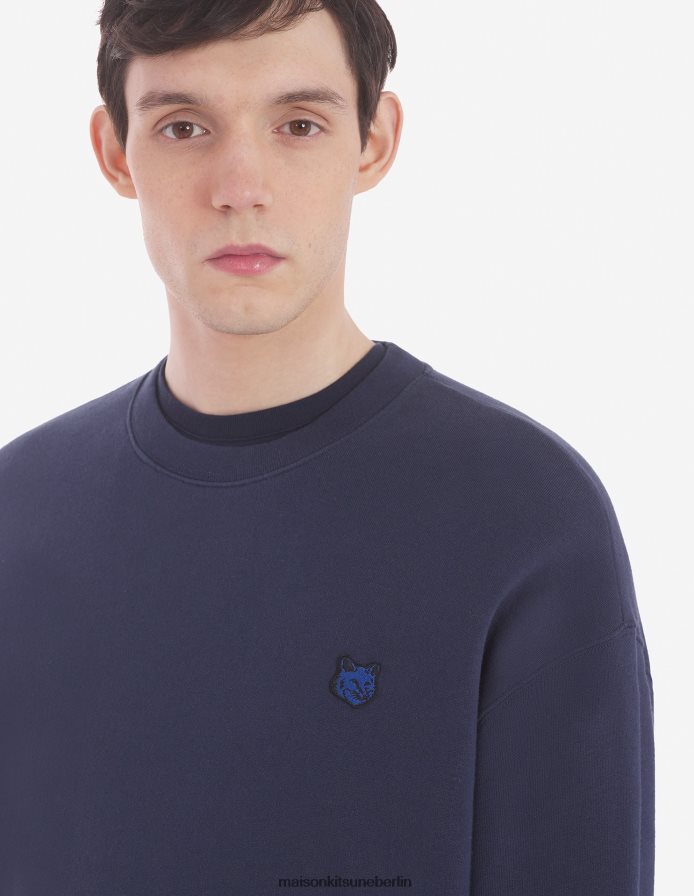 Kleidung V2DHL125 tintenblau Männer Komfort-Sweatshirt mit auffälligem Fuchskopf-Patch Maison Kitsune