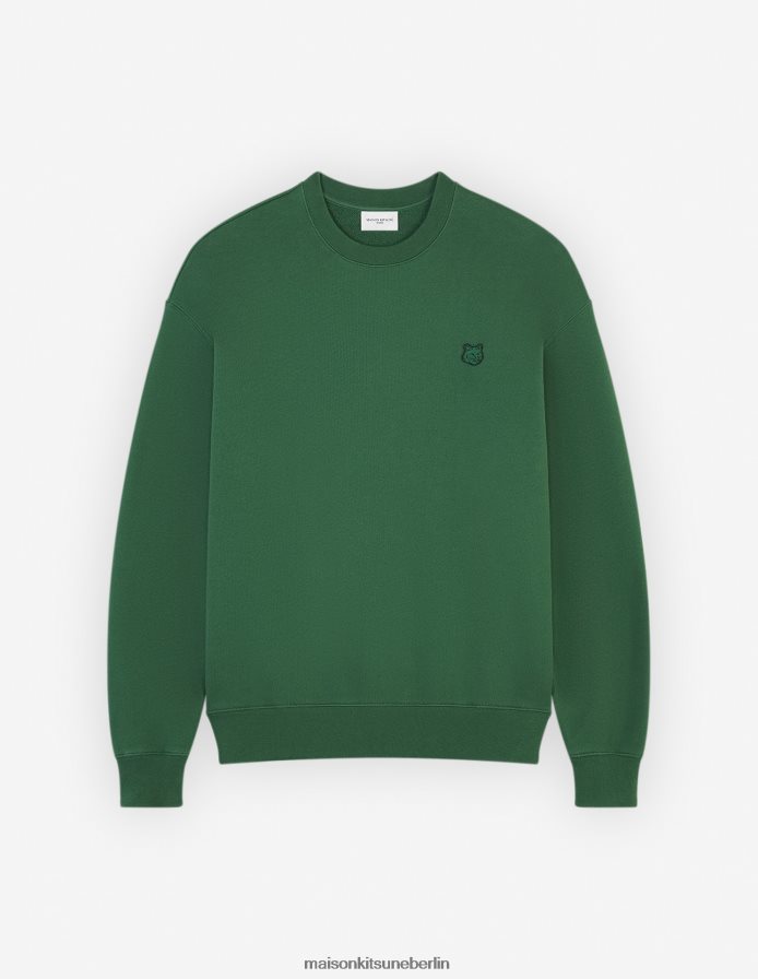 Kleidung V2DHL126 Flaschengrün Männer Komfort-Sweatshirt mit auffälligem Fuchskopf-Patch Maison Kitsune
