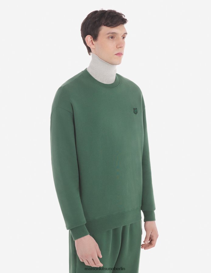 Kleidung V2DHL126 Flaschengrün Männer Komfort-Sweatshirt mit auffälligem Fuchskopf-Patch Maison Kitsune