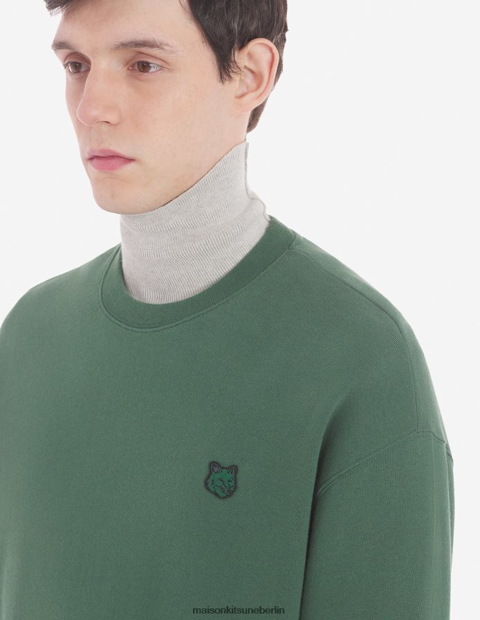 Kleidung V2DHL126 Flaschengrün Männer Komfort-Sweatshirt mit auffälligem Fuchskopf-Patch Maison Kitsune